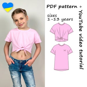 Lili t-shirt sewing pattern with video tutorial, kids top pattern, Ukraine digital download