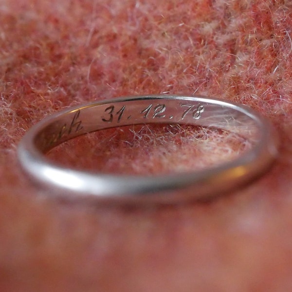 Vintage Platinum Band Ring with engraving - 'Ulrich 31.12.78', Size M 1/2 / 53 / 6 1/4  - Gift for her