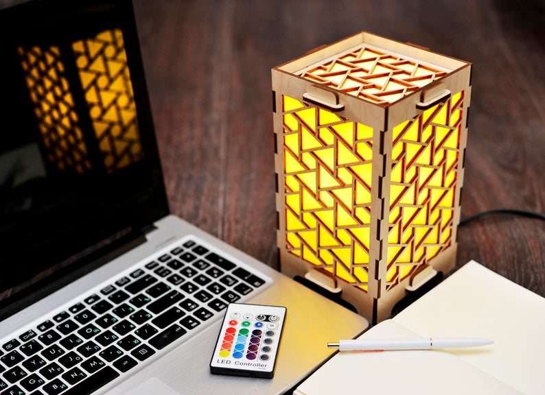 Geometric wood lamp Desk lamp Wood lighting Light box Nightlight Home touch lamp Distance friendship gift Bedside table lamp shade for men
