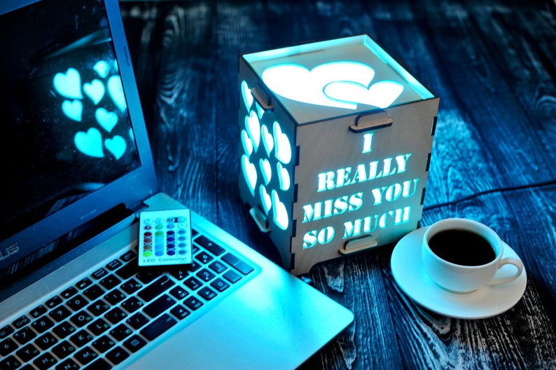a Handmade custom wood touch changing color LED lamp using internet connection is the perfect gift for couple
