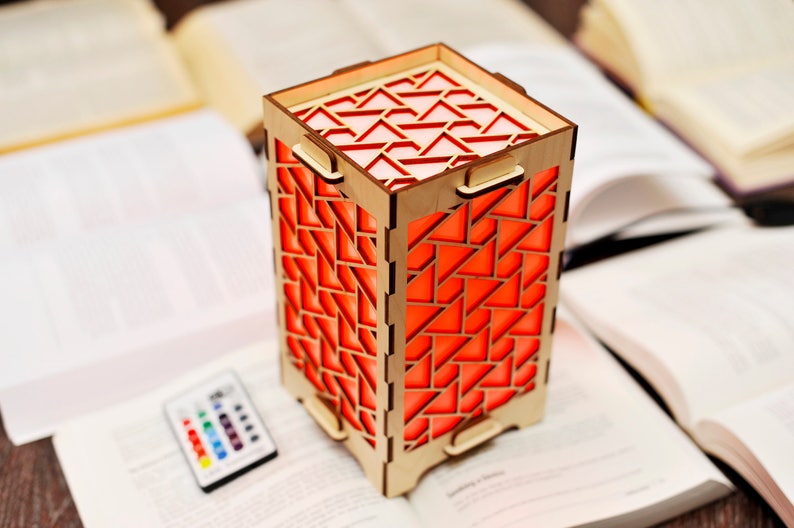 Geometric wood lamp Desk lamp Wood lighting Light box Nightlight Home touch lamp Distance friendship gift Bedside table lamp shade for men