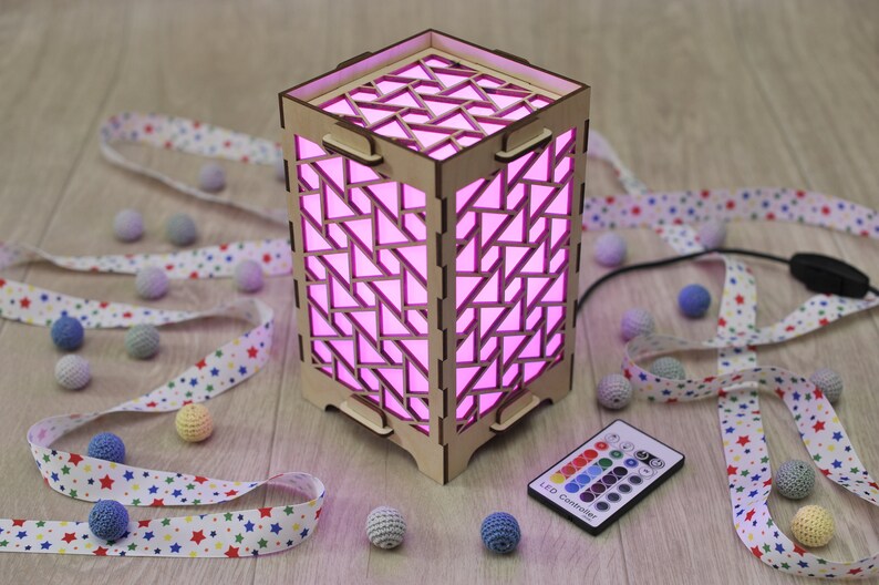 Geometric wood lamp Desk lamp Wood lighting Light box Nightlight Home touch lamp Distance friendship gift Bedside table lamp shade for men