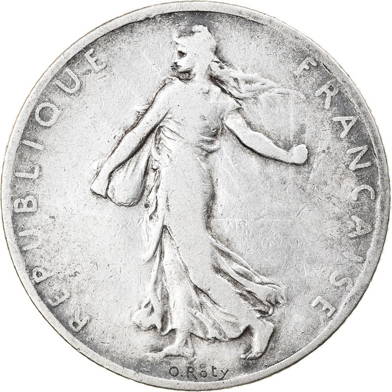 paris semeuse km:845.1 vf silver 2 francs coin 30-35 france 1899