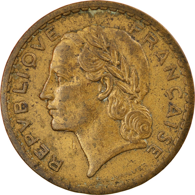 5 francs lavrillier france paris 20-25 aluminum-bronze coin 1946 vf