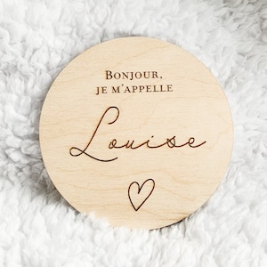 Carte Annonce Naissance je m’appelle, Carte en Bois personnalisée prénom, Accessoire photo pour présenter bébé à la famille, motif cœur