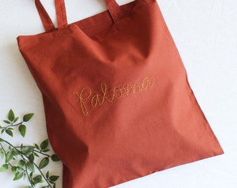 Tote bag brodé, Sac personnalisé avec prénom ou texte, Tote bag en coton, Cadeau minimaliste, Sac plusieurs couleurs nature, Sac broderie