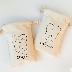 Pochette dent de lait personnalisée prénom, Petit étui en coton pour dents, Mini-pochon en tissu avec dessin de dents, Fille ou garçon