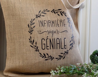 Tote bag en jute, Idée cadeau infirmière super géniale