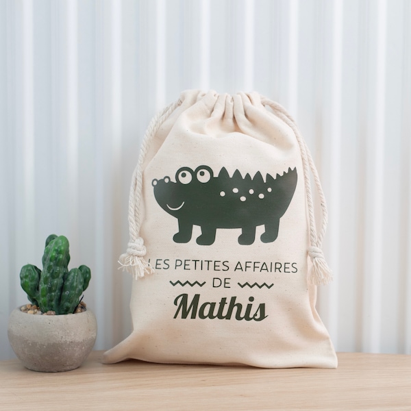 Pochon personnalisé, Pochon en coton, Les petites affaires, crocodile