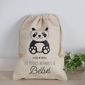 Pochon personnalisé, Pochon en coton, Les petites affaires de bébé, ours panda