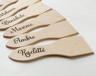Set of personalized raclette spatulas, several fonts, first name or free text