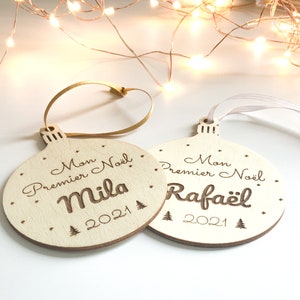 Personalized Christmas ornament for baby, DELIVERY before CHRISTMAS, my first Christmas, engraving on flat wooden ball