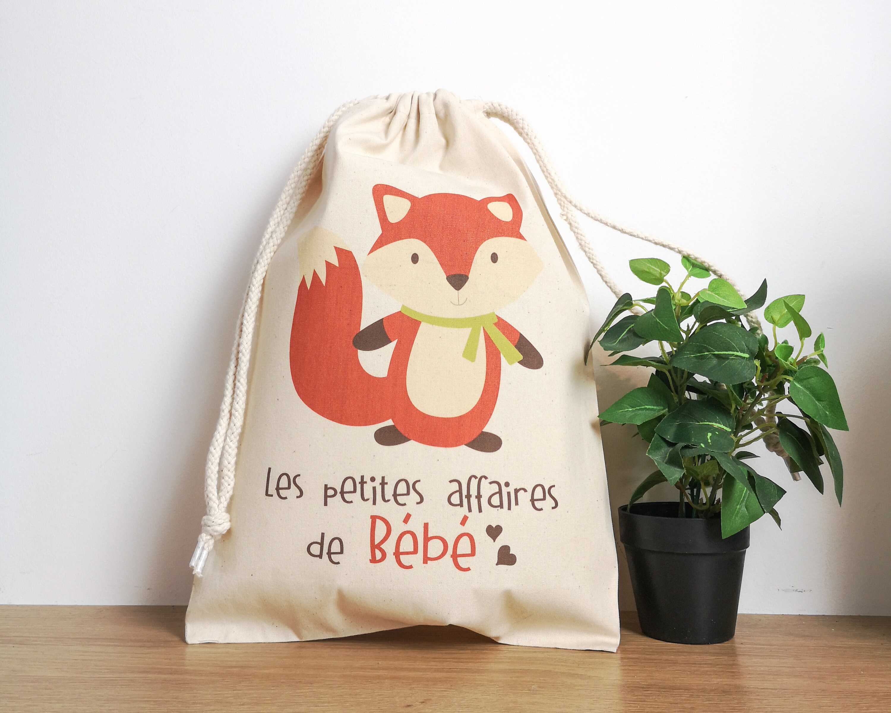 Pochon Personnalisé avec Un Prénom, Motif Imprimé Renard