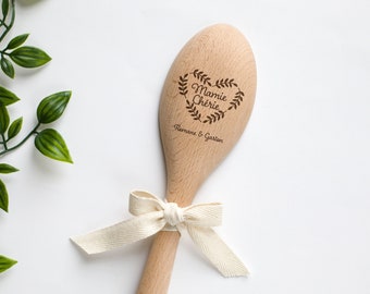 Cuillère en bois personnalisée, Motif couronne en feuille, cadeau  original pour cuisinière