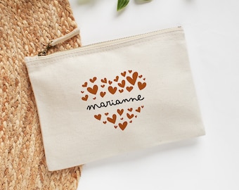 Personalized heart kit, Nanny gift, Pouch for Mistress, Toiletry bag with first name, Makeup pouch, Pencil case