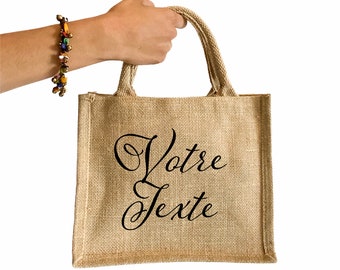 Petit sac cabas en jute, sac personnalisé prénom ou texte