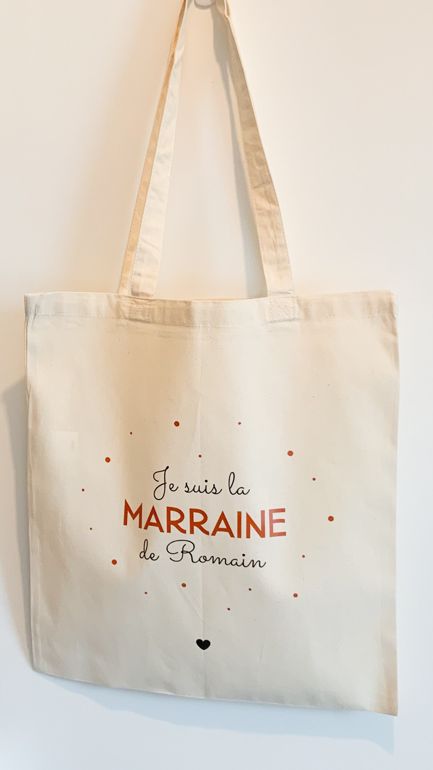 Manahia Tote Bag Brodé Marraine D'Amour – Sac Cabas Coton Avec Poche, Cadeau Marraine Idéal Baptême Anniversaire Noël