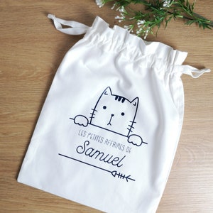 Pochon personnalisé chat, les petites affaires de, le petit bazar de, sac à linge sale, vêtements de rechange, sac à doudou image 3