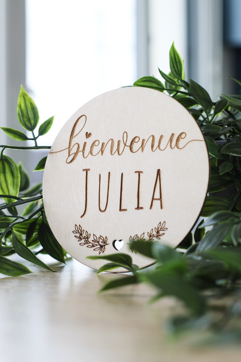 Baby milestone card, Baby welcome card nature pattern and little heart, diameter 11cm image 4