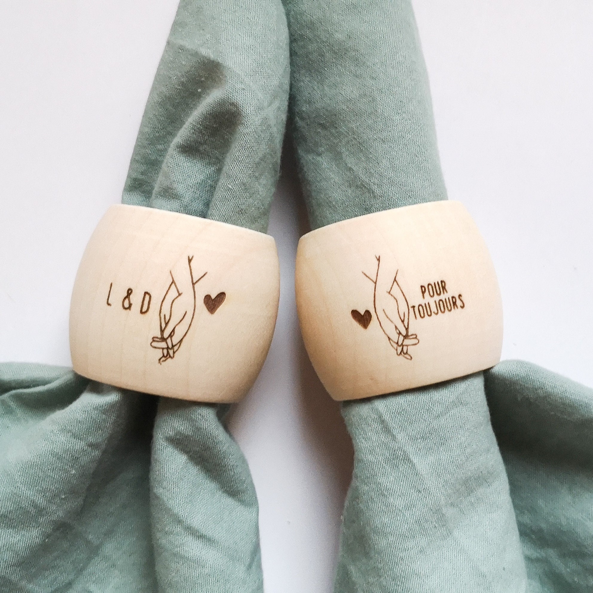 Lot de Ronds Serviette Bois, Cadeau Couple ou Saint-Valentin