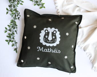Housse de coussin personnalisée⎢Coussin décoration ⎢Coussin prénom ⎢Décoration lion ⎢Cousin jungle ⎢Déco safari ⎢Coussin Girly ⎢Housse coton