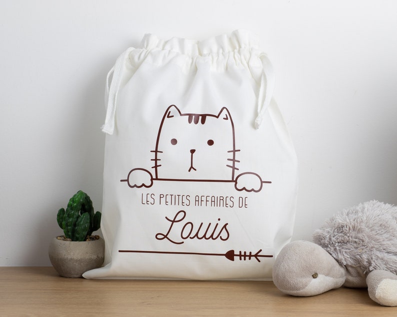 Pochon personnalisé chat, les petites affaires de, le petit bazar de, sac à linge sale, vêtements de rechange, sac à doudou LesPetitesAffairesDe