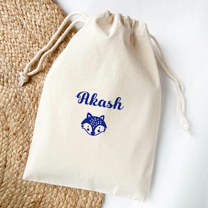 Pochon personnalisé motif renard, Pochon à cordelettes pour crèche,  Sac pour rentrée maternelle, Sac en coton pour tenue de rechange