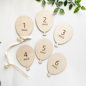 Cartes étape bois, Carte étape bébé de 1 mois à 1 an, Plaque en bois en forme de ballon, Accessoire photo de grossesse, Déco photo de bébé