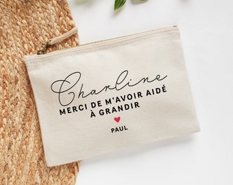 Trousse nounou personnalisée, Cadeau Merci de m’avoir aidé à grandir, Pochette personnalisée prénom, Cadeau fin de contrat, Rentrée crèche