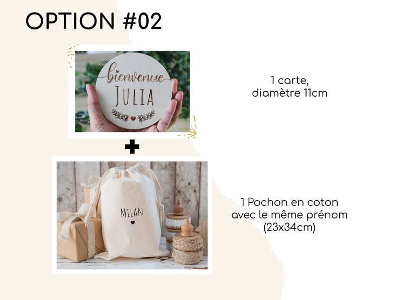 Baby milestone card, Baby welcome card nature pattern and little heart, diameter 11cm #02-Carte+Pochon