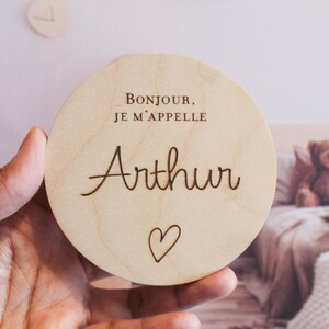 Carte Bonjour je m’appelle motif coeur, Carte en Bois personnalisée prénom, Accessoire photo pour annoncer naissance image 6