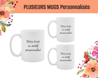 Mug personnalisé avec prénom, texte ou motif, vendu en lot, tarif dégressif automatique, livraison en relais MONDIAL RELAY