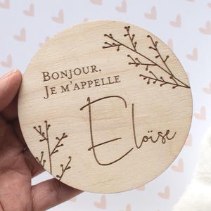 Carte Bonjour je m’appelle motif Nature, Carte en Bois personnalisée prénom, Accessoire photo pour annoncer naissance