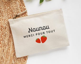 Trousse nounou, Cadeau Merci de m’avoir aidé à grandir, Pochette fruits rouges, Cadeau personnalisé prénom, fin de contrat, Rentrée crèche
