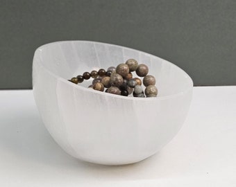 Deep Selenite Round Bowl 12 cm | Crystals Holder Bowl Bean Bag Shape | Big Crystal Bowl | Crystals Lover Gift Idea | Bracelets Holder Bowl