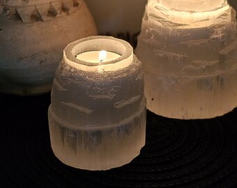 Porta-velas Iceberg de Selenita feito à mão: Decoração Marroquina (8 x 8 cm)