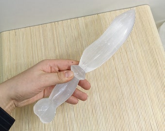 Handmade Selenite Crystal Sword | Moroccan Meditation Knife (30cm)