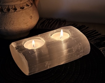 Porta-velas artesanal de selenita para velas pequenas | Decoração marroquina
