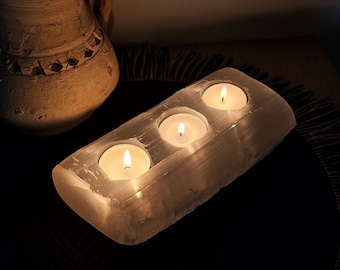 Porta-velas de selenita marroquina | Decoração artesanal para casa