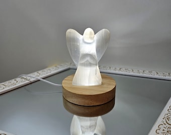 Handmade Selenite Angel Lamp: Energy Clearing Crystal with LED Base
