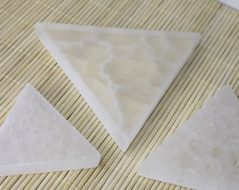 Selenite Charging Plate, Triangle Crystal Coaster, Morocco
