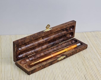 Handcrafted Moroccan Thuja Wood Double Pen Holder Box