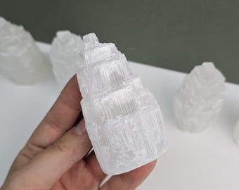 Handmade Selenite Iceberg Tower | Moroccan Crystal Decor, 8cm