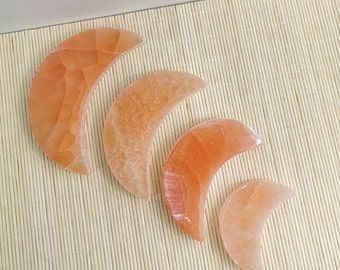 Orange Selenite Moon Plate 7 cm, 10 cm, 12 cm, 15 cm | Crystals Charging Plate | Selenite Coaster | Crystals Holder | Crystals Lover Gift
