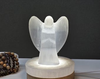 Handmade Selenite Crystal Angel Lamp: Energy Clearing Decor