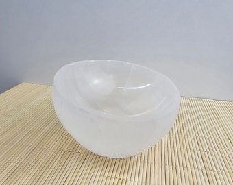 Deep Selenite Round Bowl 12 cm | Crystals Holder Bowl Bean Bag Shape | Big Crystal Bowl | Crystals Lover Gift Idea | Made in Morocco