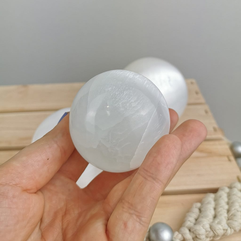 Selenite Crystal Polished Sphere Morocco Chakra Reiki Healing Dino 2.35" 