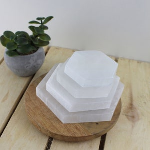 Selenite Hexagon Plate 7 cm, 8 cm, 10 cm, 12 cm | Selenite Charging Plate | Selenite Coaster | Crystals Holder Plate | Crystals Lover Gift