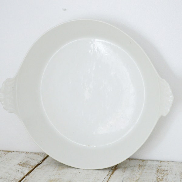 Weißer Kuchenteller, Weiße Vintage Teller, Runde Teller Mit Griffen, Weiße Küchenutensilien, Weißes Bauernhaus Dekor, Weiß