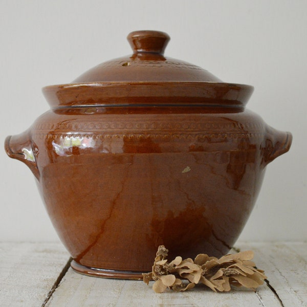 Large Antique Stoneware Crock Pot - Stoneware Crock Pot - Large Stone Pot - Large Pottery Pot - Terracotta Jar - Old Stoneware - Farmhouse